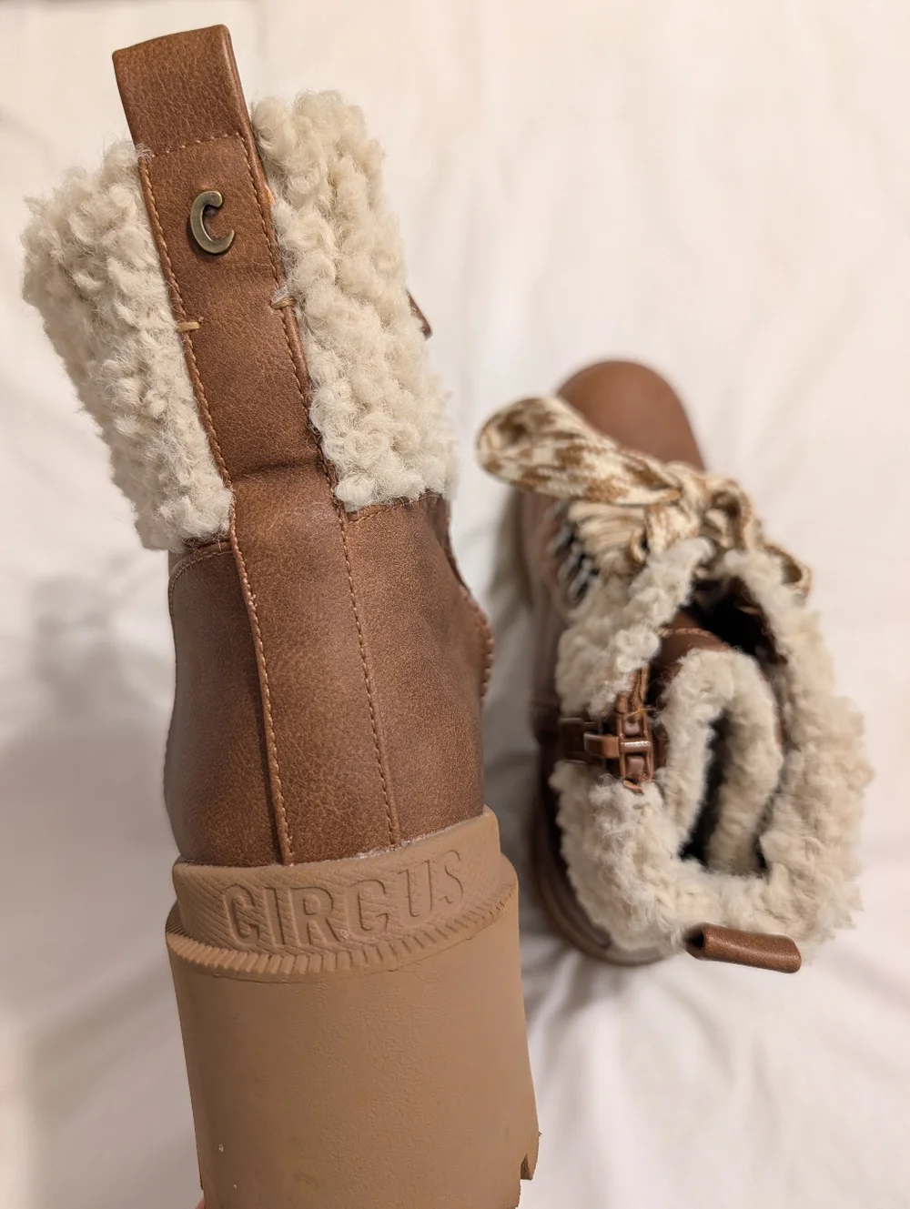 Circus By Sam Edelman Sambert Vegan Lace-up Ankle Boots Sherpa Chunky Sole